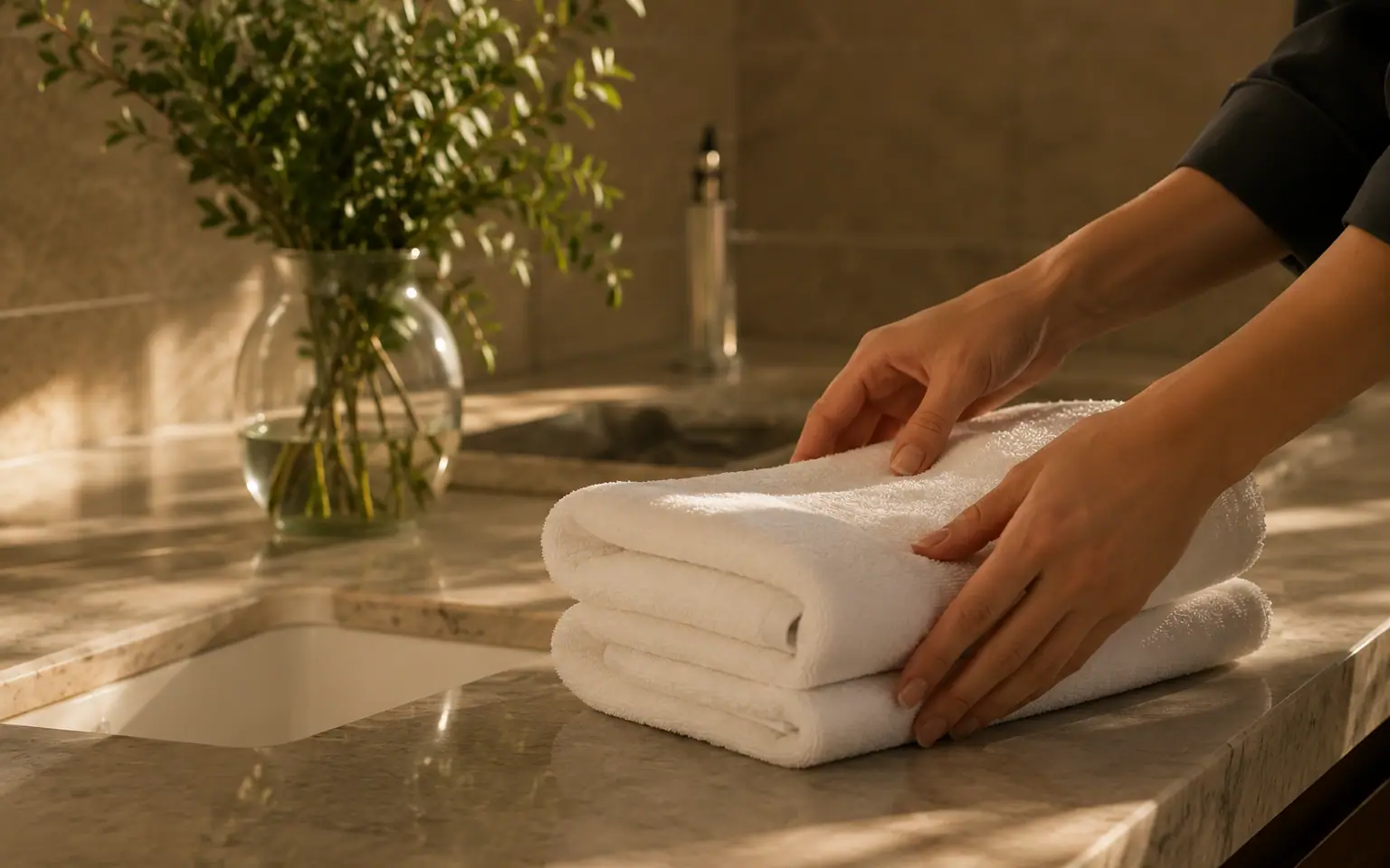 Folded towels stacked for a guest’s arrival