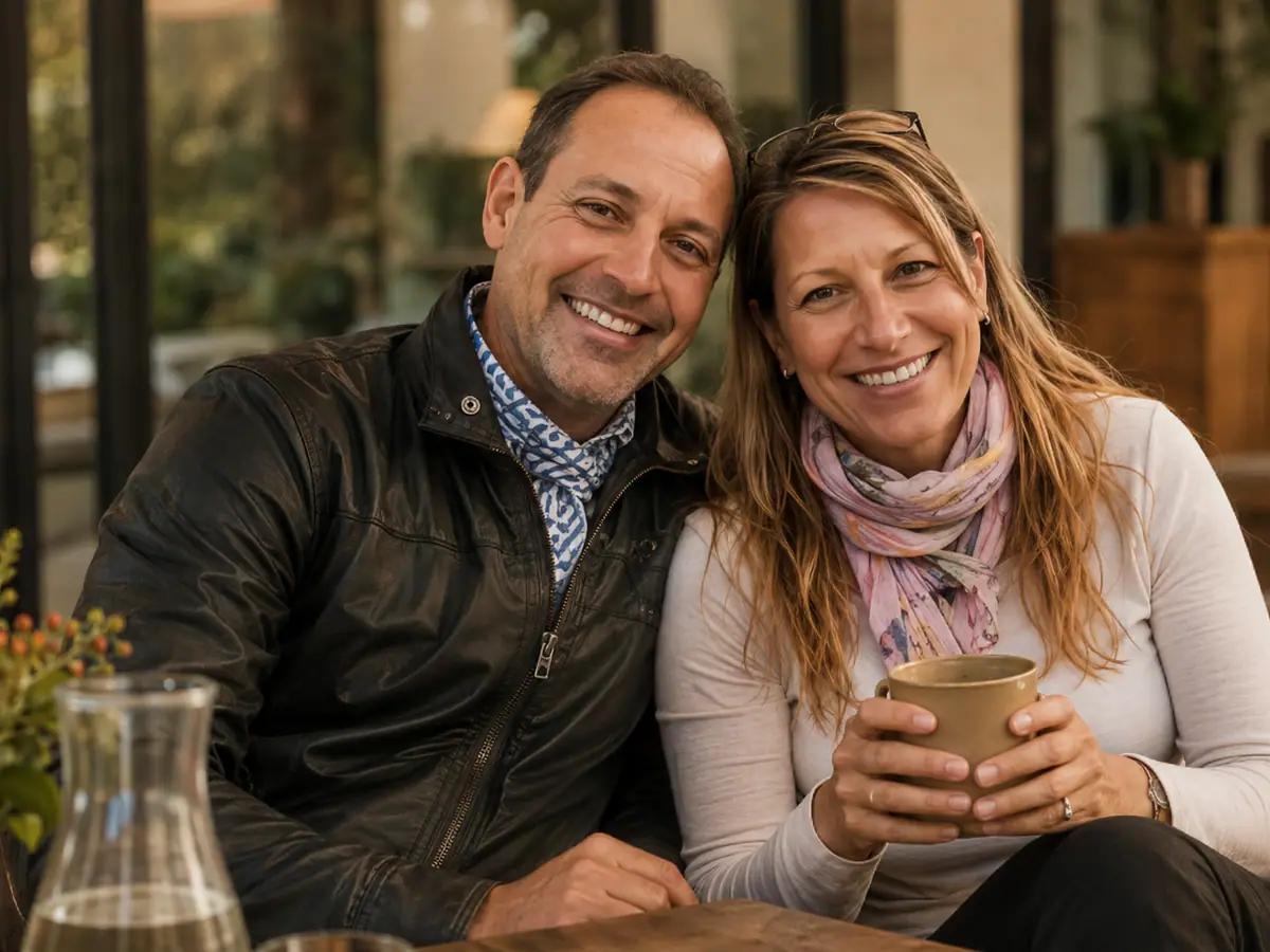 Martin and Cécili having coffee together